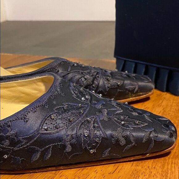 Grace Navy Sequined Slingback Shoes Size 8B - Picture 3 of 7